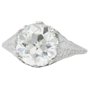 Edwardian 3.32 CTW Old European Diamond & Platinum Engagement Ring GIA Certified