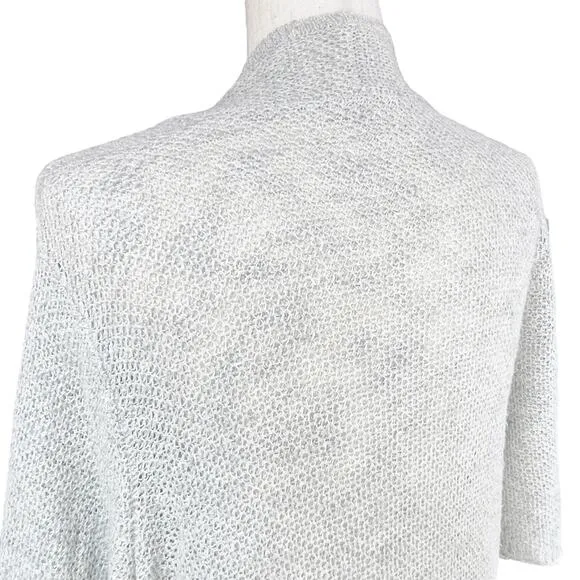 EILEEN FISHER Linen-Blend Open Knit Short-Sleeve Cardigan Light Gray Size L