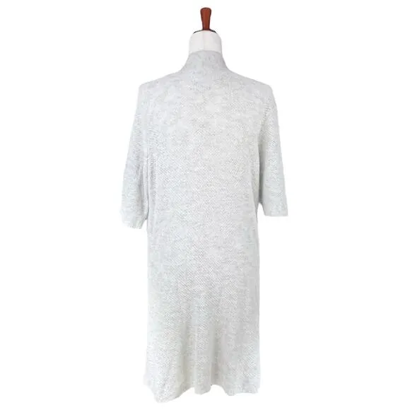 EILEEN FISHER Linen-Blend Open Knit Short-Sleeve Cardigan Light Gray Size L