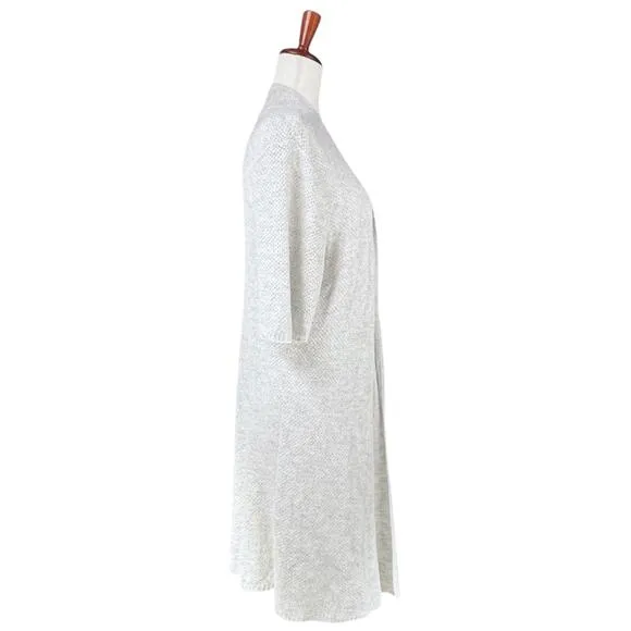 EILEEN FISHER Linen-Blend Open Knit Short-Sleeve Cardigan Light Gray Size L