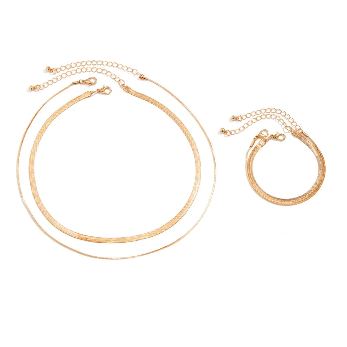 Elegant Layered Snake Chain Necklace Bracelet Set