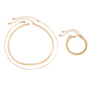 Elegant Layered Snake Chain Necklace Bracelet Set