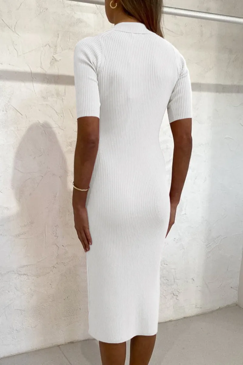 Elegant Solid Buckle Turndown Collar One Step Skirt Dresses