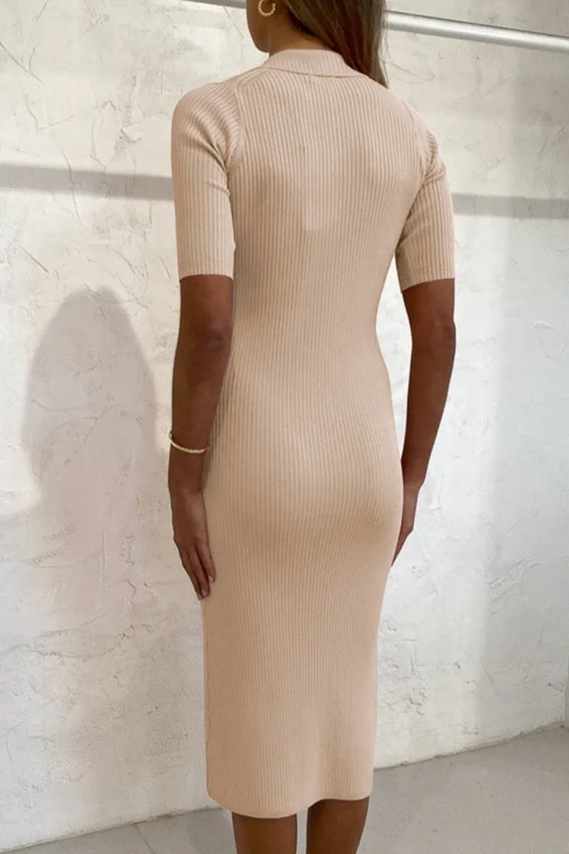 Elegant Solid Buckle Turndown Collar One Step Skirt Dresses