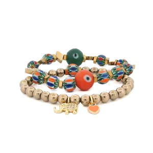 Elephant & Heart Charm Design African Beaded Protection Bracelet Set