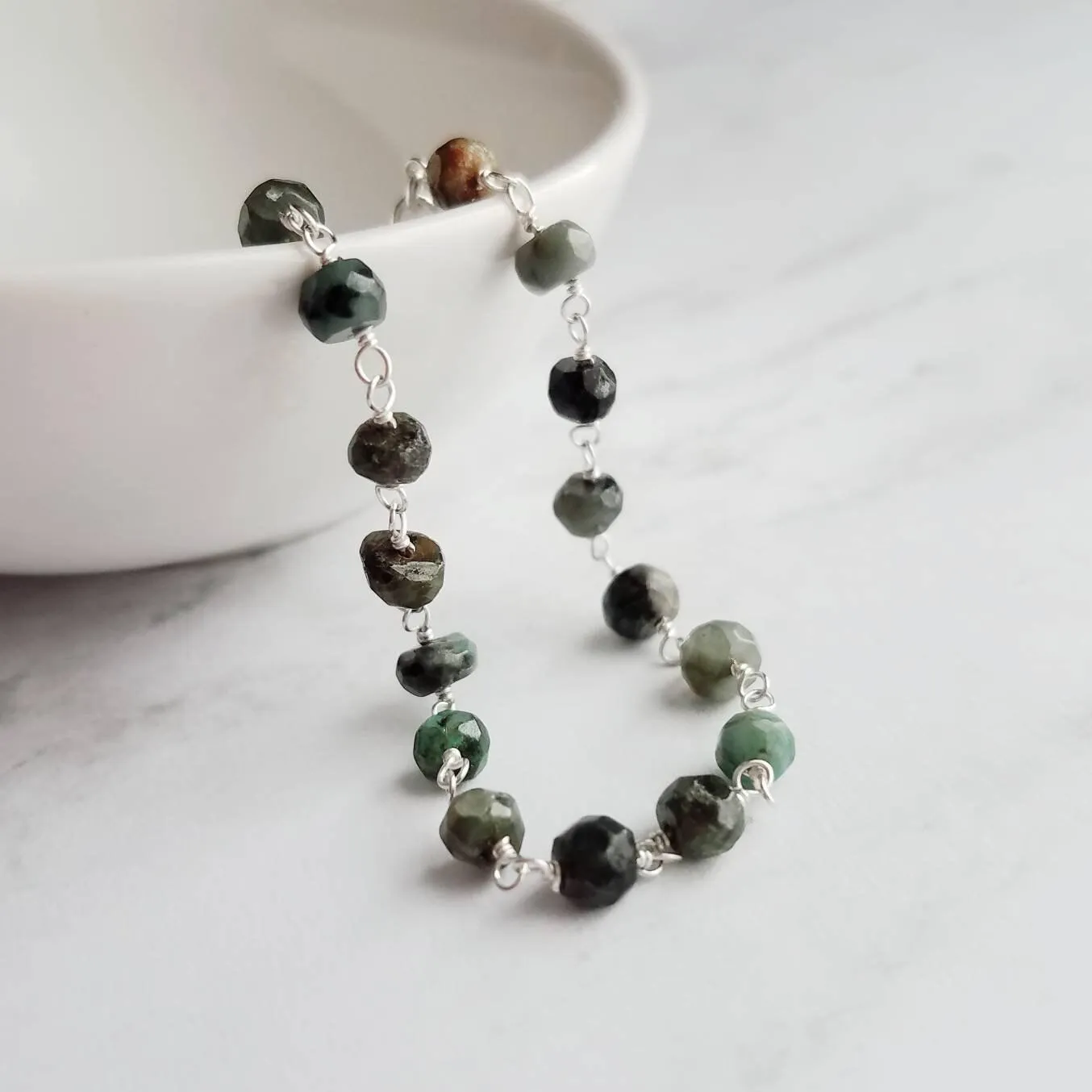 Emerald Stone Bracelet, green stone bracelet, gemstone bracelet, emerald bracelet, beaded silver chain, tiny stone bracelet, May birthstone
