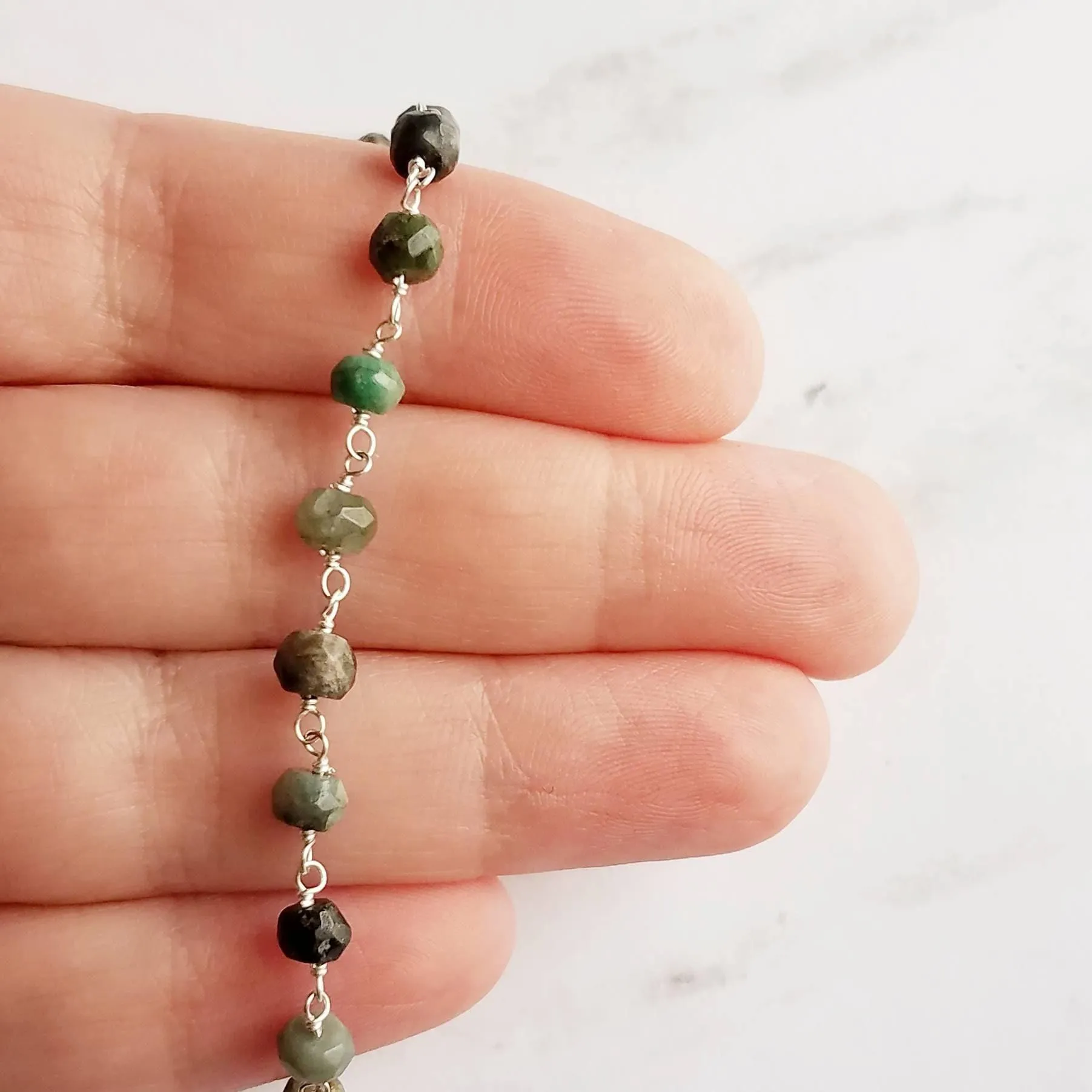Emerald Stone Bracelet, green stone bracelet, gemstone bracelet, emerald bracelet, beaded silver chain, tiny stone bracelet, May birthstone