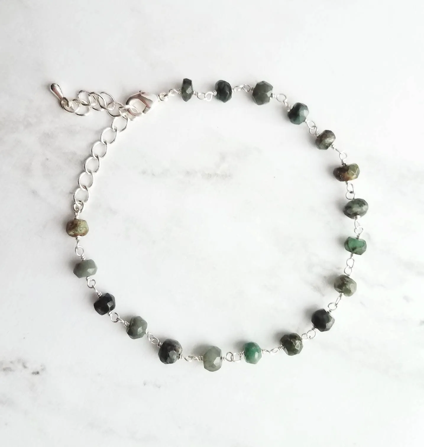 Emerald Stone Bracelet, green stone bracelet, gemstone bracelet, emerald bracelet, beaded silver chain, tiny stone bracelet, May birthstone