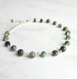 Emerald Stone Bracelet, green stone bracelet, gemstone bracelet, emerald bracelet, beaded silver chain, tiny stone bracelet, May birthstone