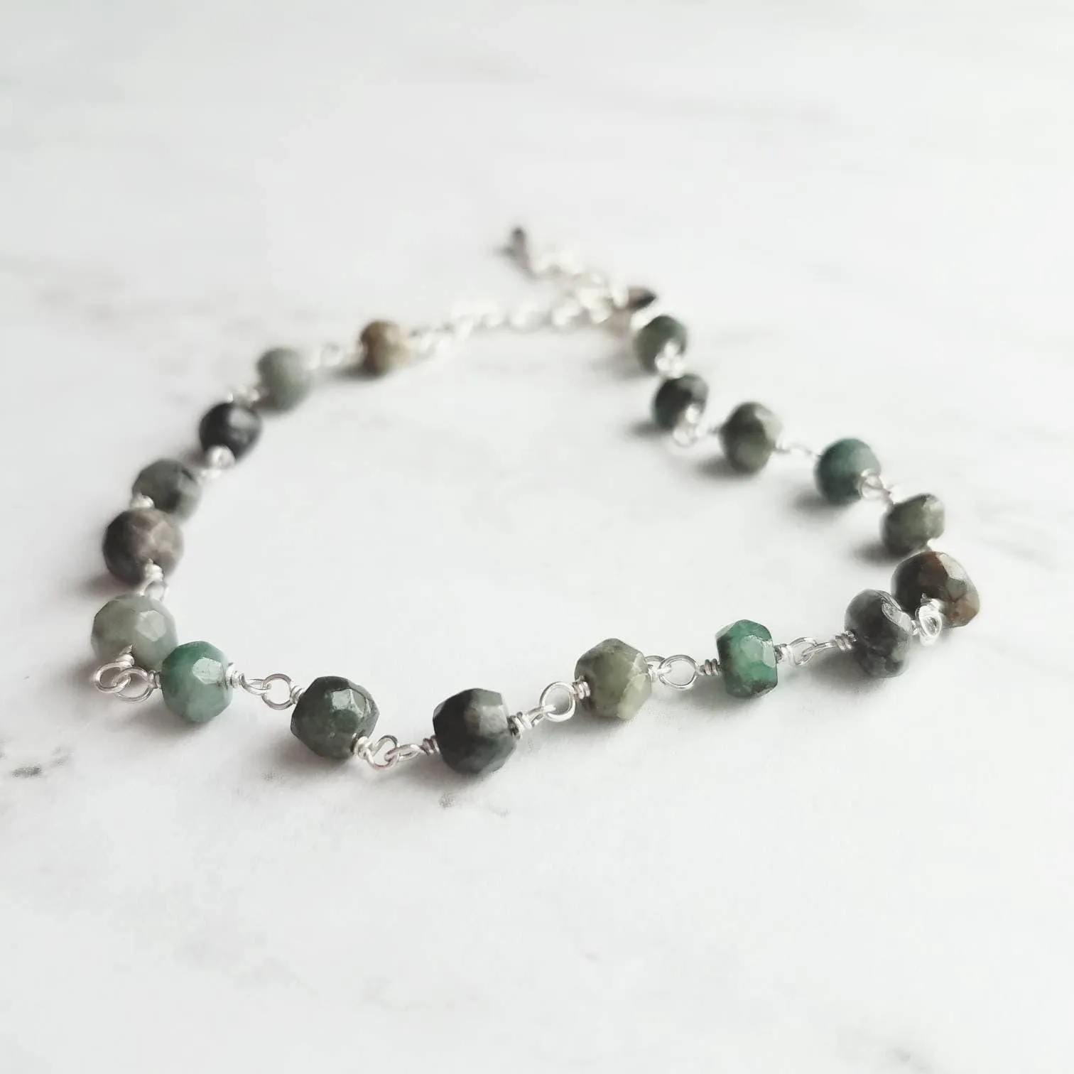 Emerald Stone Bracelet, green stone bracelet, gemstone bracelet, emerald bracelet, beaded silver chain, tiny stone bracelet, May birthstone