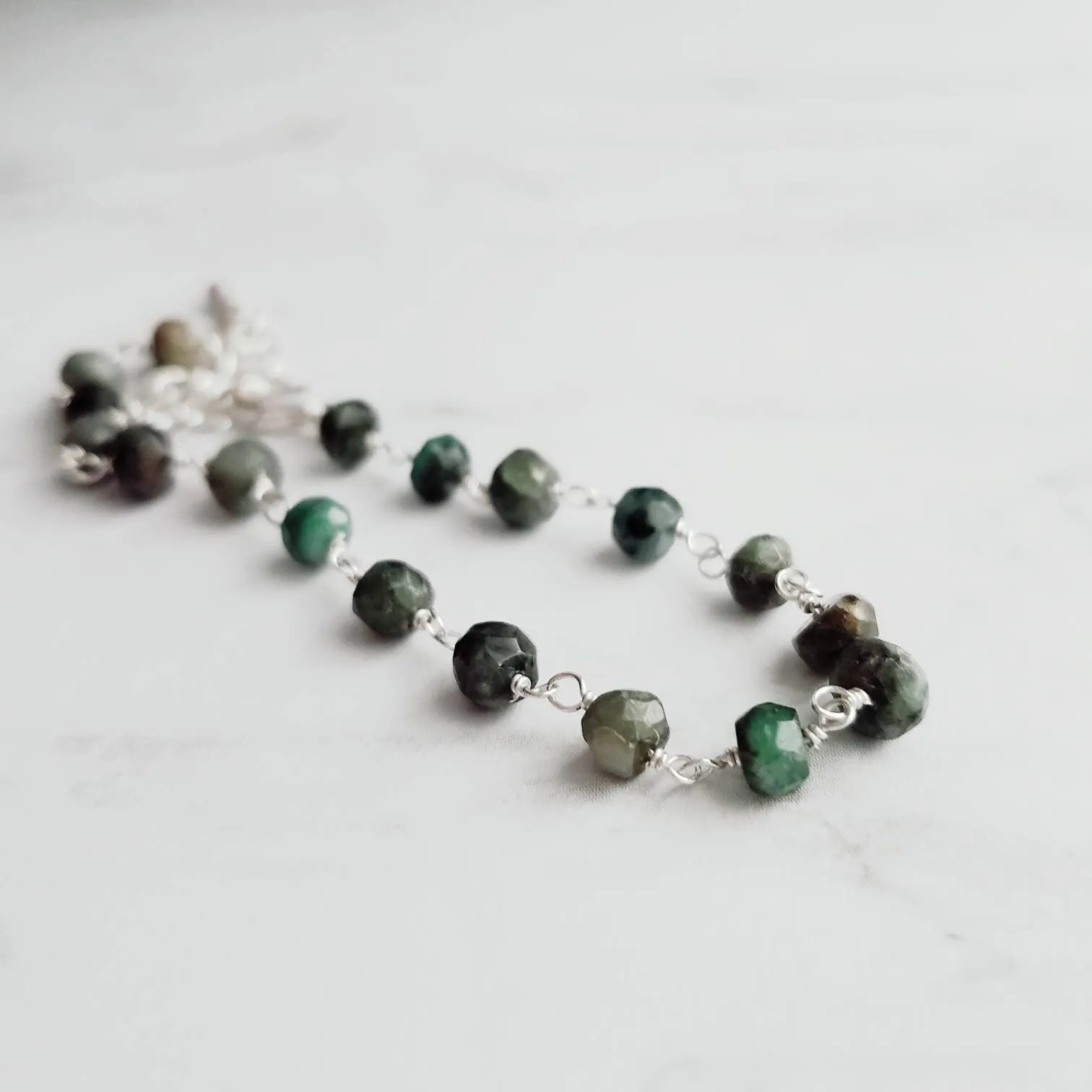 Emerald Stone Bracelet, green stone bracelet, gemstone bracelet, emerald bracelet, beaded silver chain, tiny stone bracelet, May birthstone