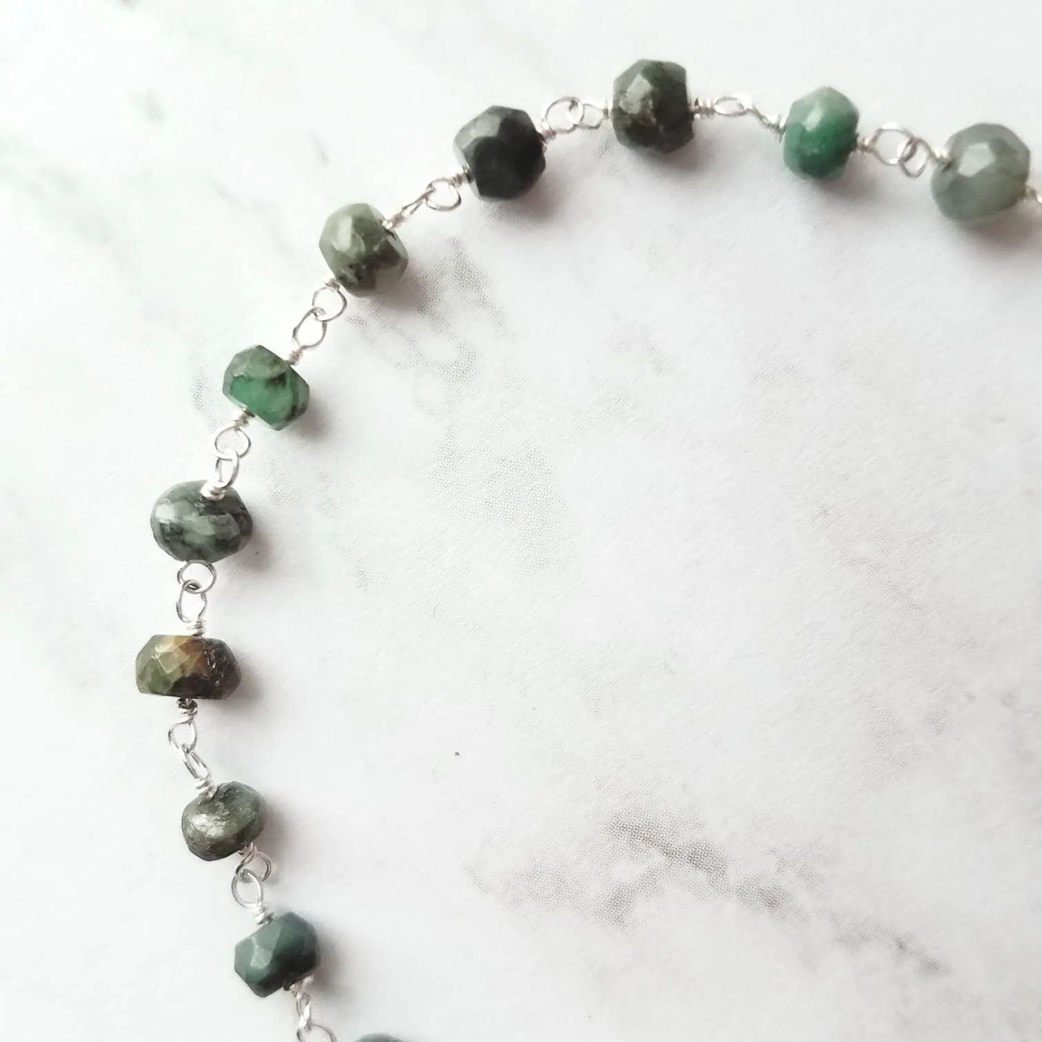 Emerald Stone Bracelet, green stone bracelet, gemstone bracelet, emerald bracelet, beaded silver chain, tiny stone bracelet, May birthstone