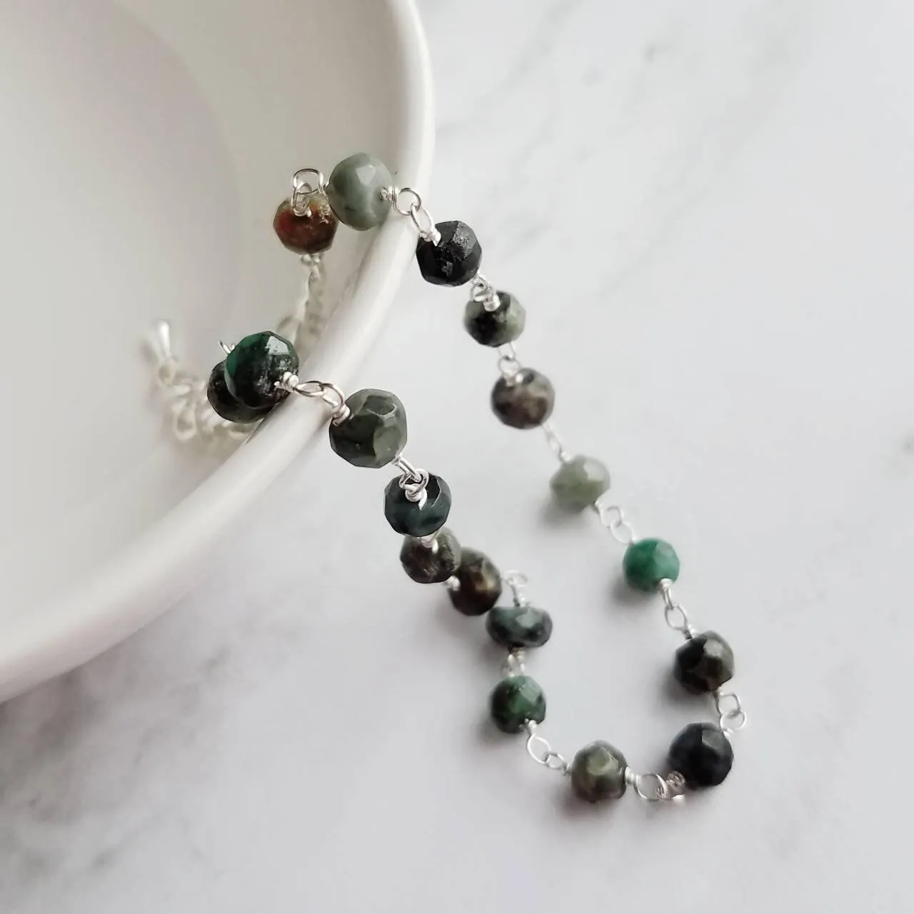Emerald Stone Bracelet, green stone bracelet, gemstone bracelet, emerald bracelet, beaded silver chain, tiny stone bracelet, May birthstone
