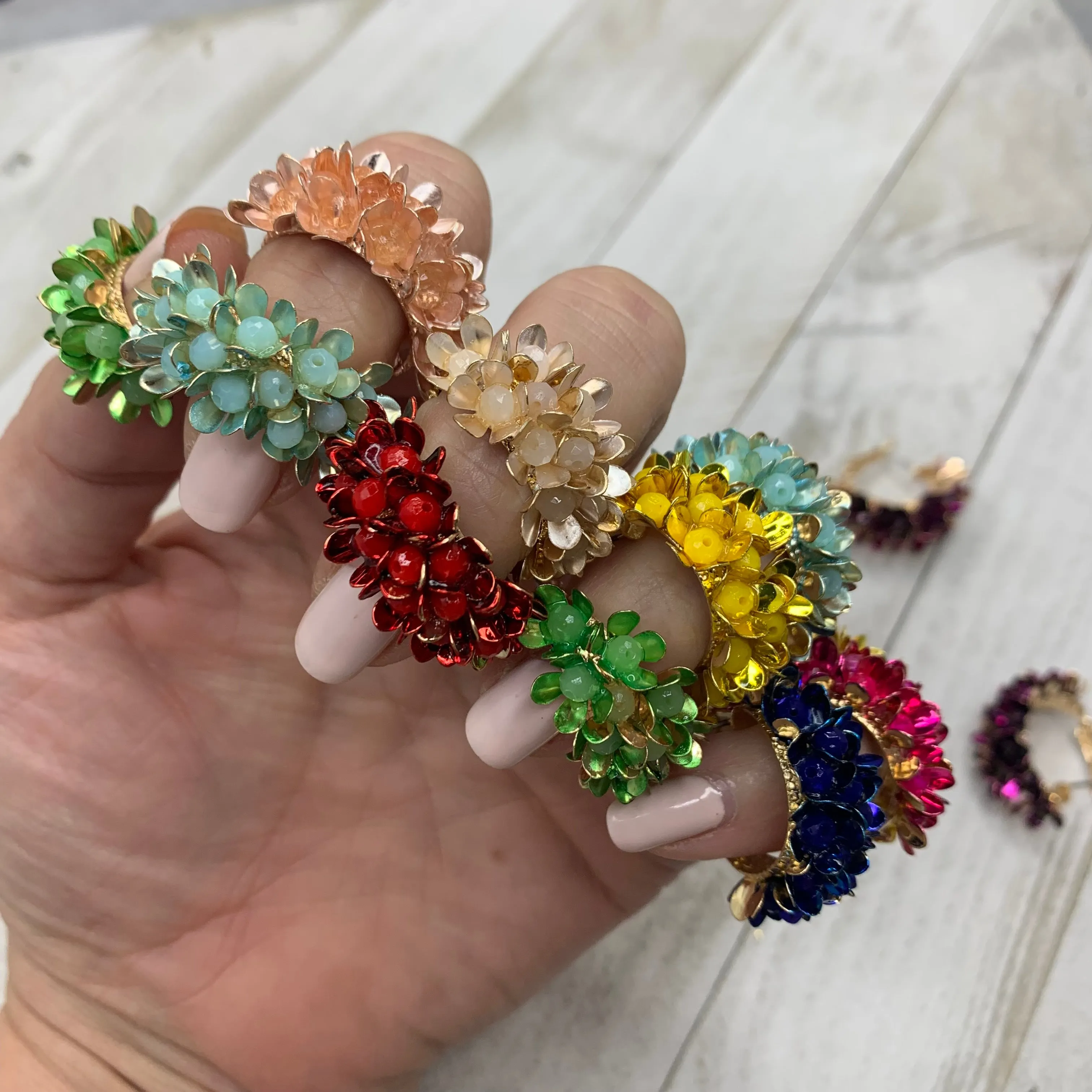 Enamel Gold Plated Small Flowers Hoops 200-12 | Erika Williner Designs