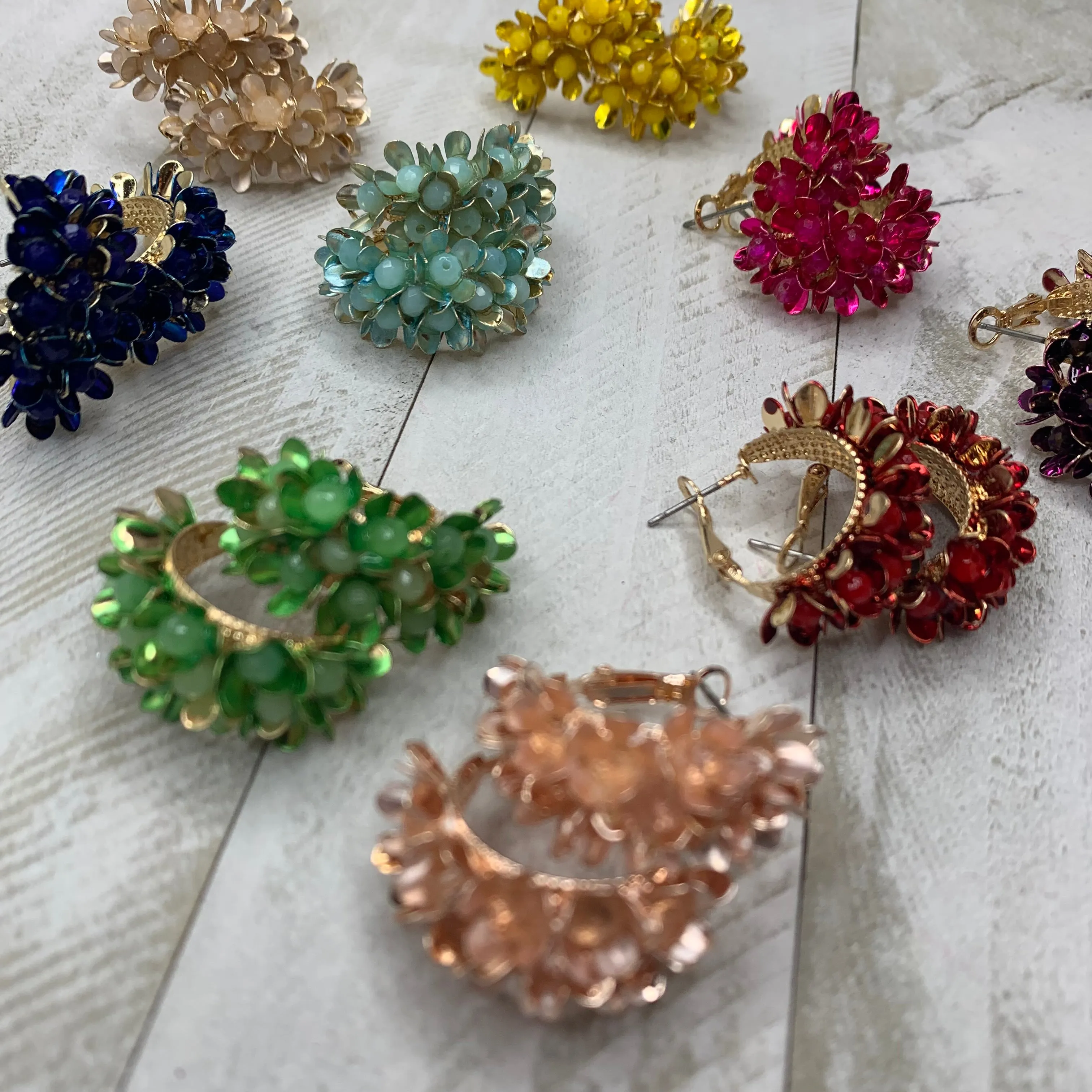 Enamel Gold Plated Small Flowers Hoops 200-12 | Erika Williner Designs