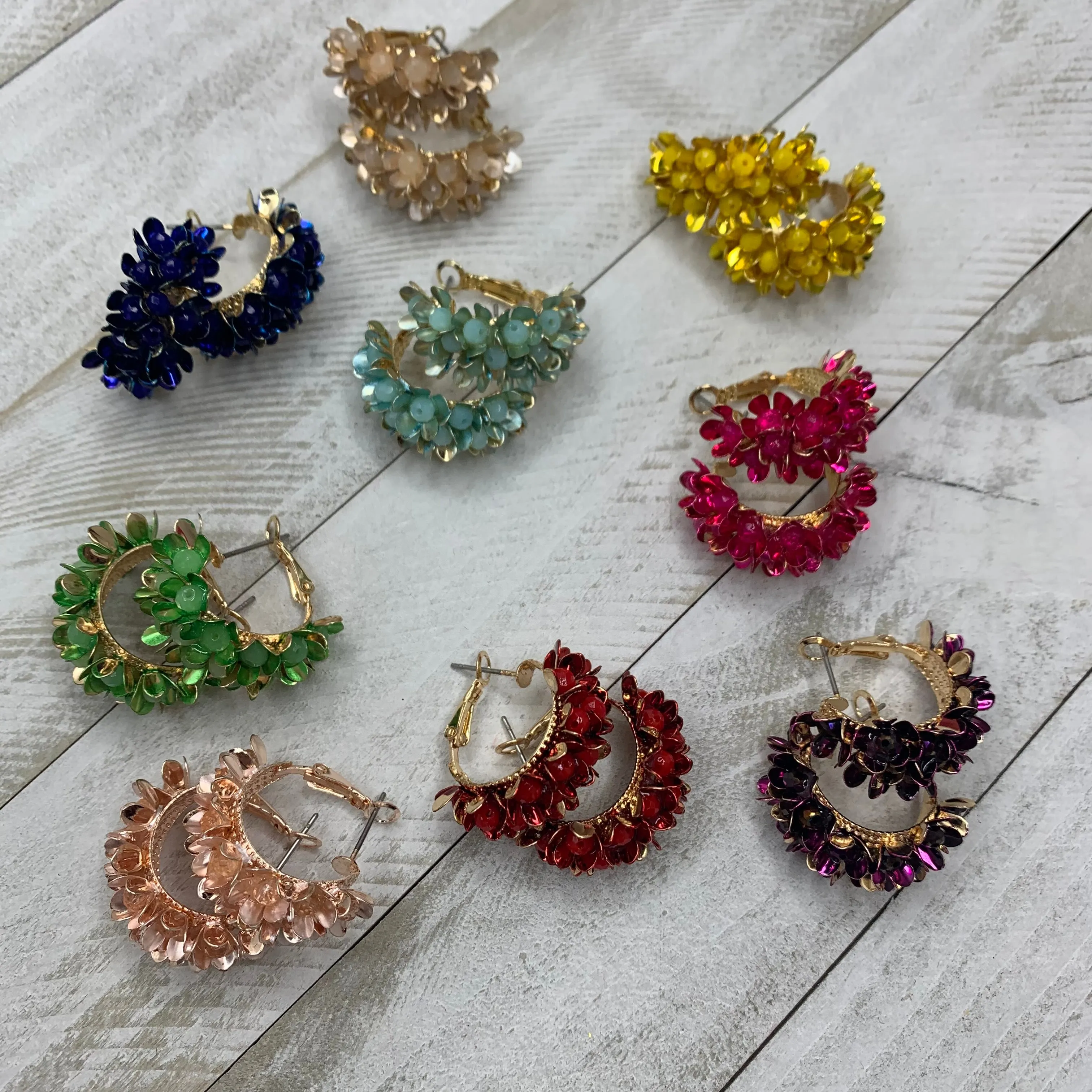 Enamel Gold Plated Small Flowers Hoops 200-12 | Erika Williner Designs