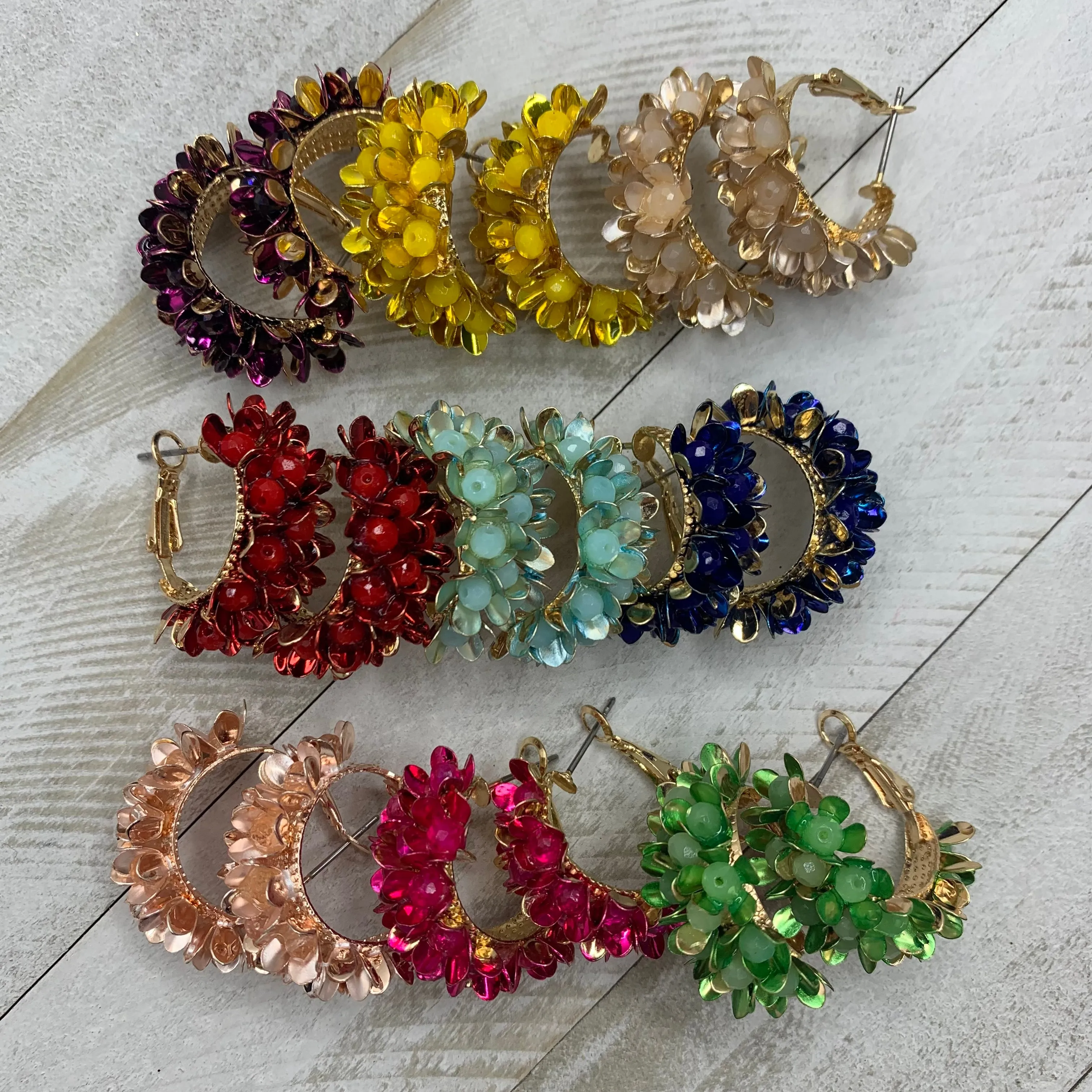 Enamel Gold Plated Small Flowers Hoops 200-12 | Erika Williner Designs