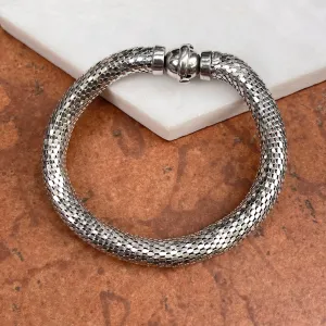 Estate 14KT White Gold Snake Mesh Rounded Bangle Bracelet
