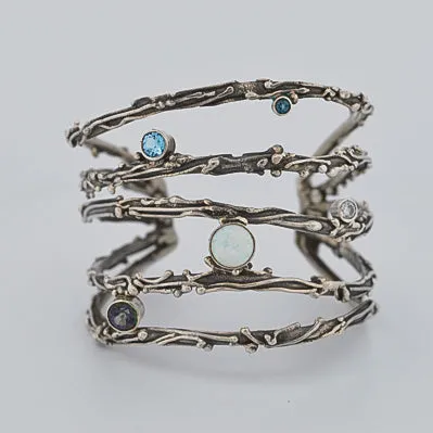 Ethereal Gemstone Silver Cuff Bracelet