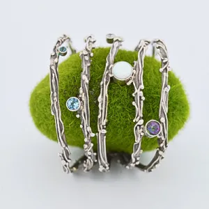Ethereal Gemstone Silver Cuff Bracelet