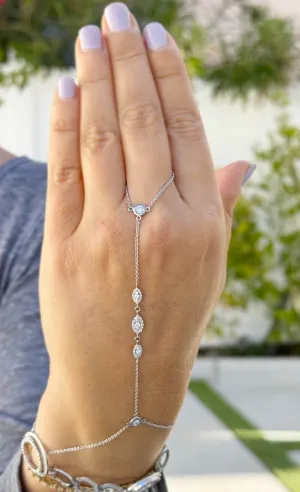 Finger Bracelet Moissanites Ring Bracelet Set In 14k Solid White Gold Hand Chain Bracelet Marquee Shape Links Chain Bracelet Gift 0.85ctw