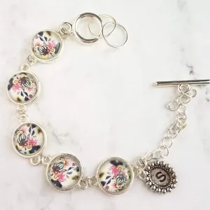 Floral Bracelet, mothers day bracelet, personalized bracelet, initial bracelet, initial charm, silver floral bracelet, mom monogram bracelet