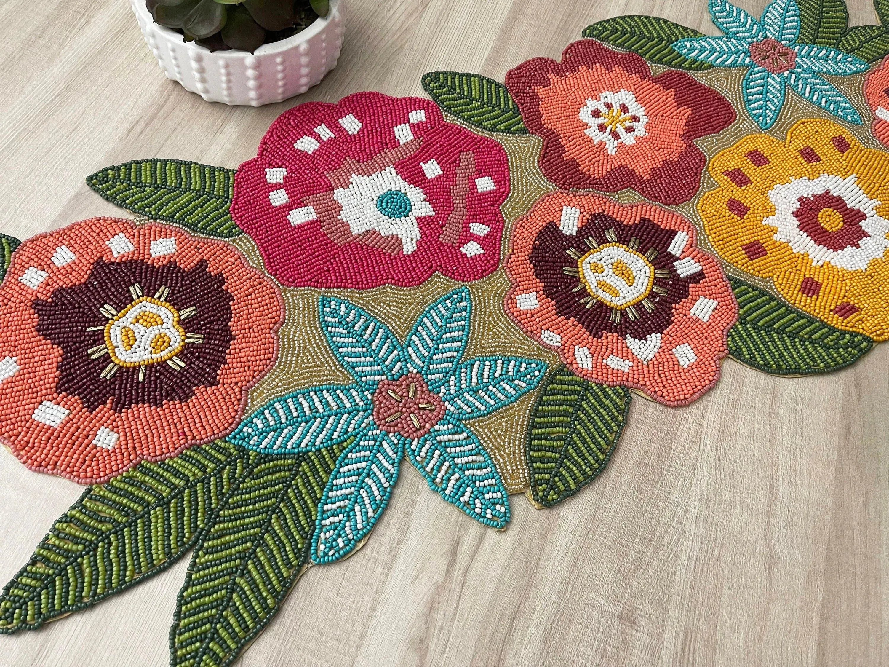 Floral Spring Beaded Table Runner