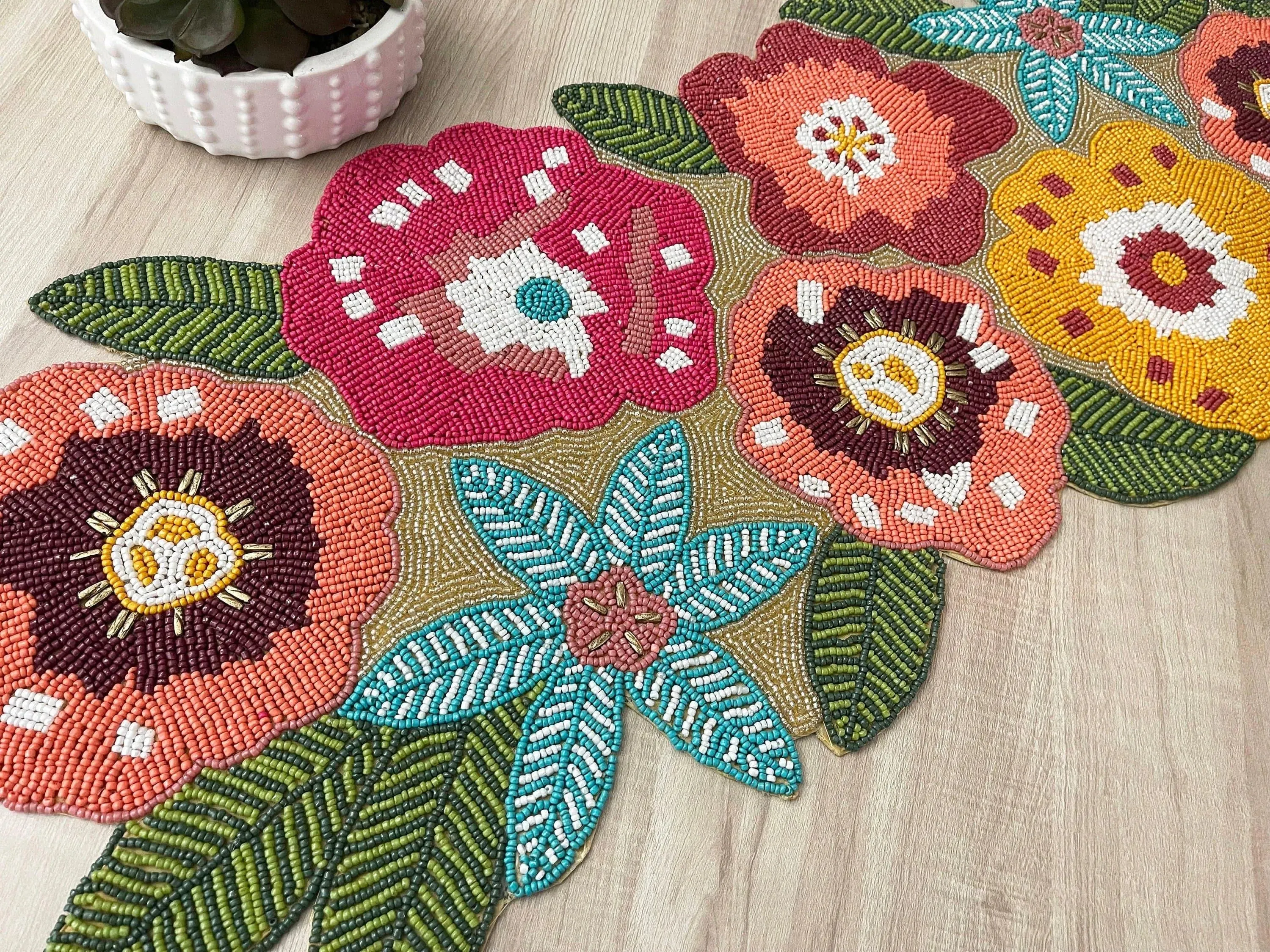 Floral Spring Beaded Table Runner