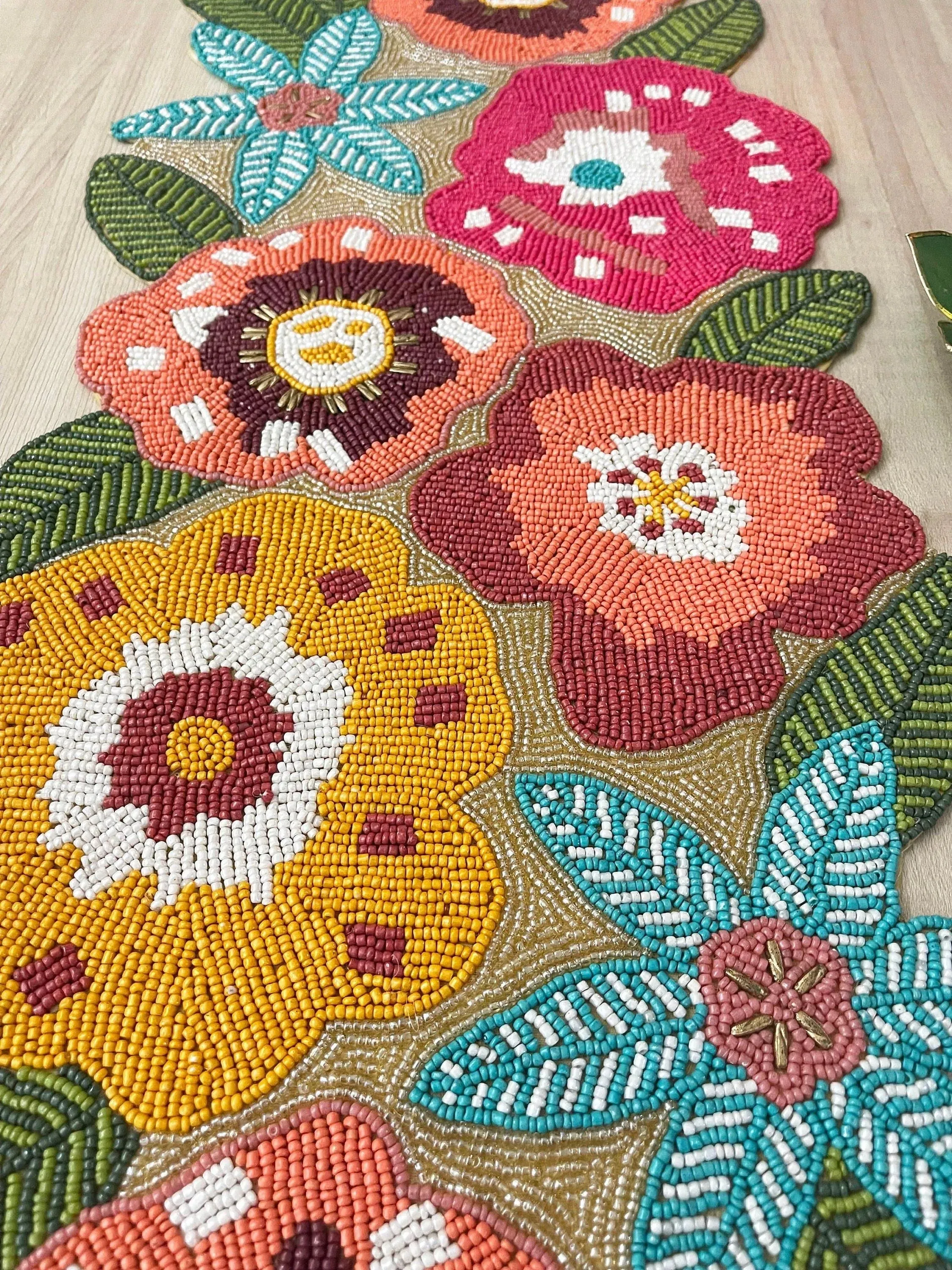 Floral Spring Beaded Table Runner