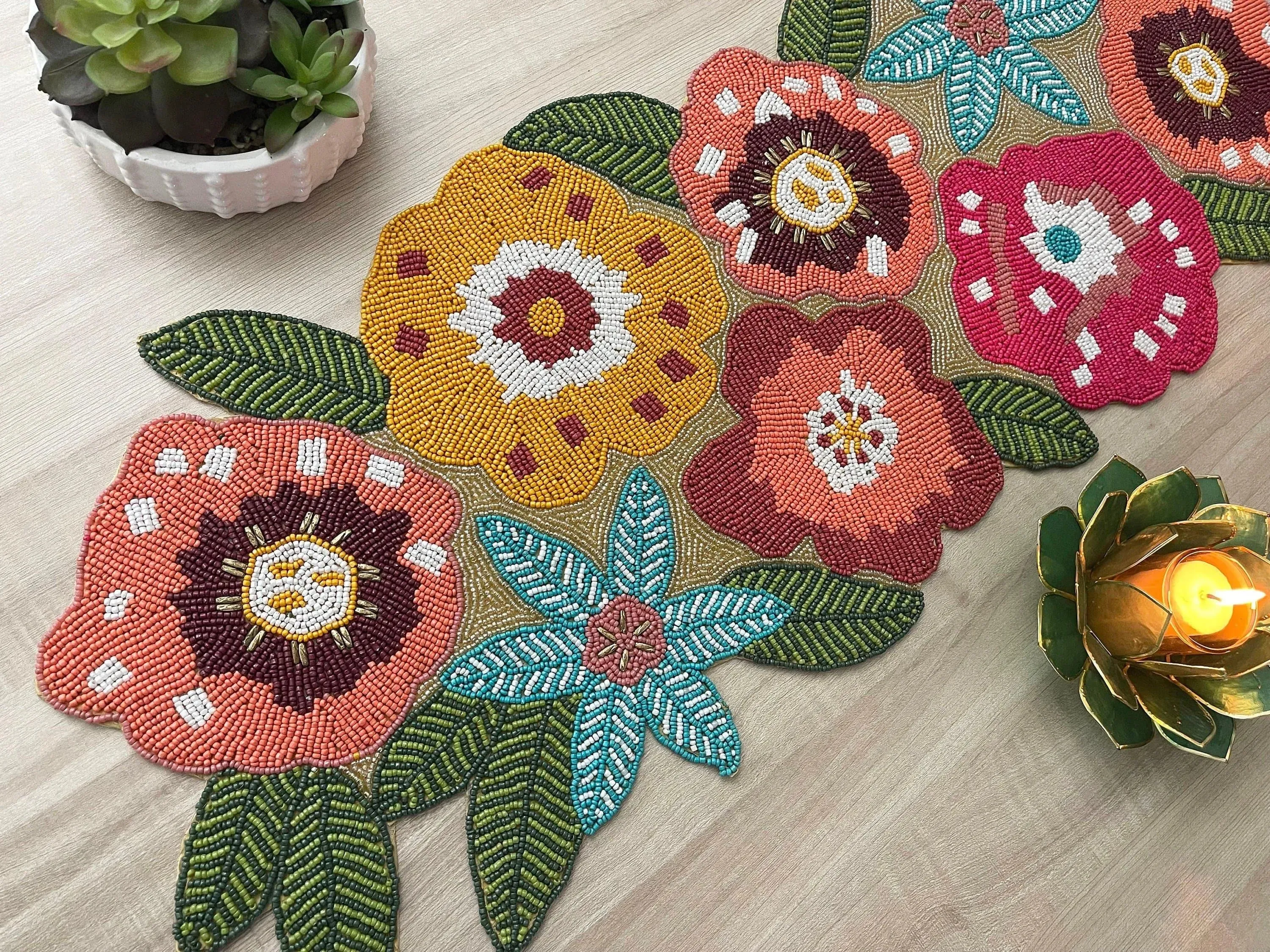 Floral Spring Beaded Table Runner