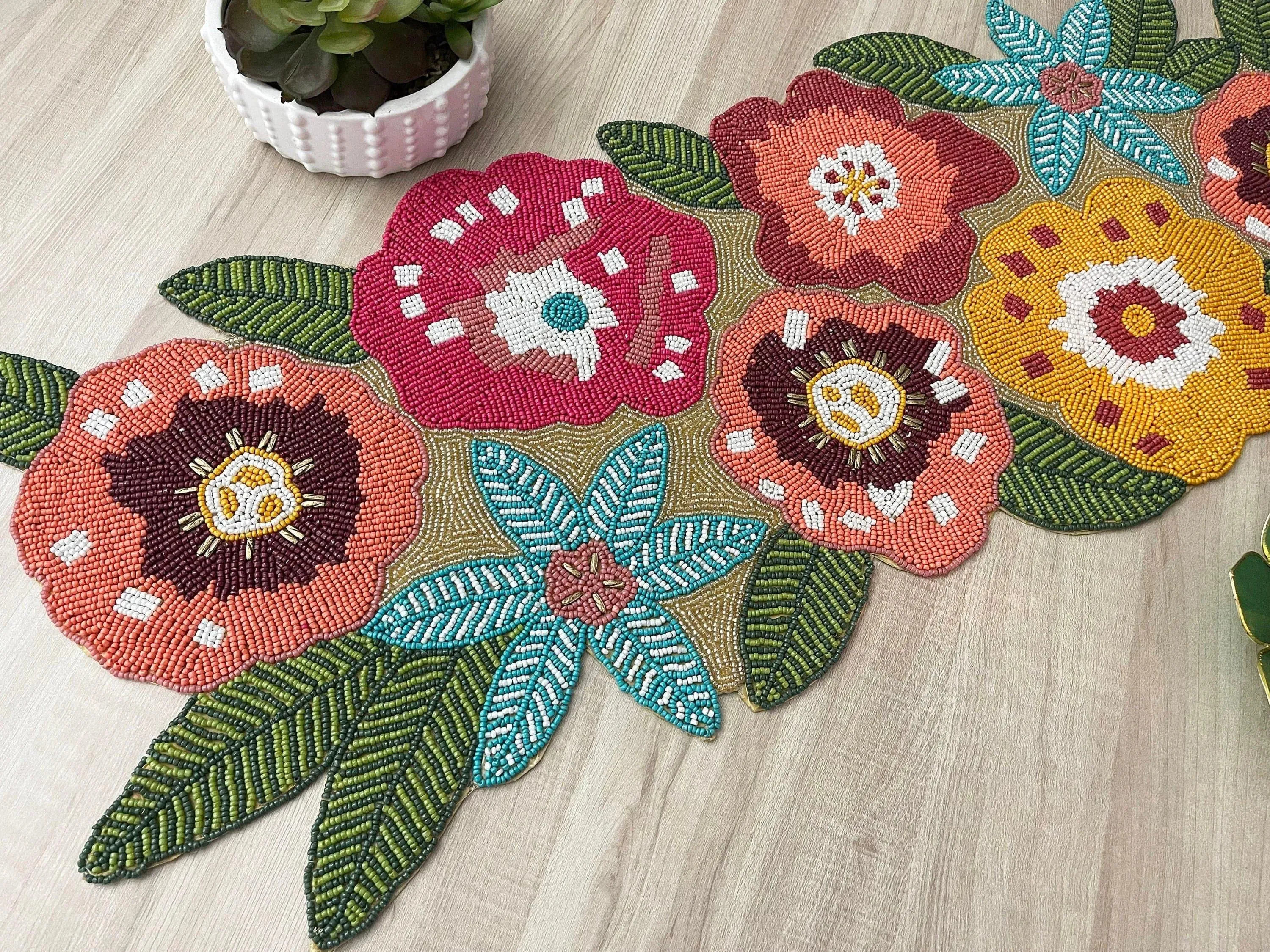 Floral Spring Beaded Table Runner