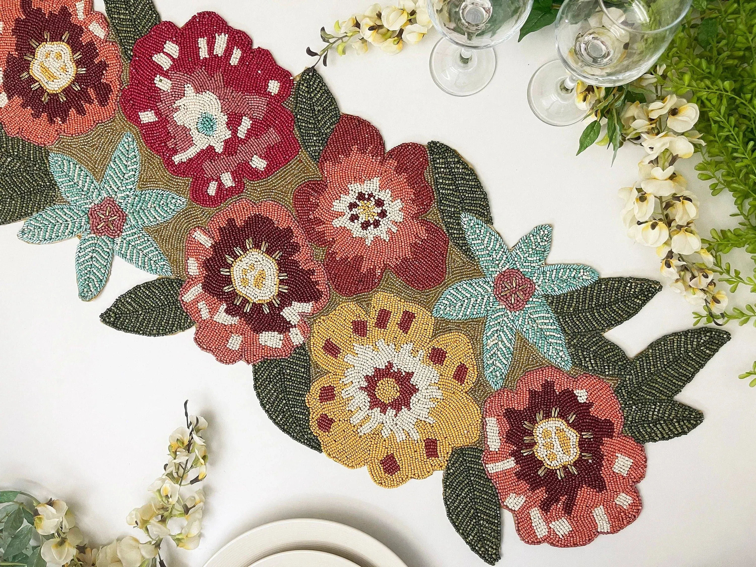 Floral Spring Beaded Table Runner