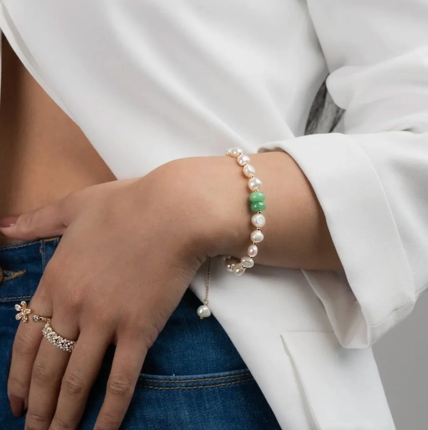 Freshwater Pearl & Aventurine Bracelet