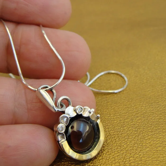 Garnet Earrings Pendant Set Yellow Gold 925 Silver Handmade Hadar Designers (MSy