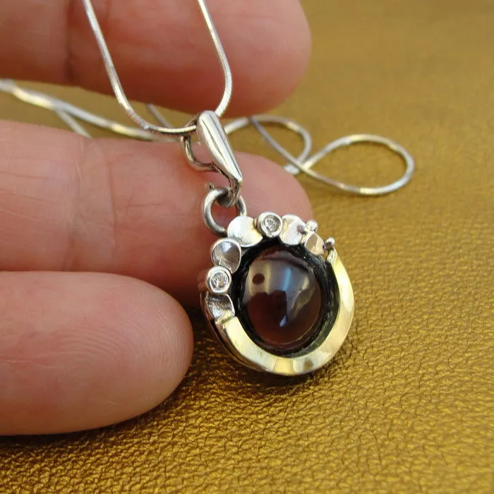 Garnet Earrings Pendant Set Yellow Gold 925 Silver Handmade Hadar Designers (MSy