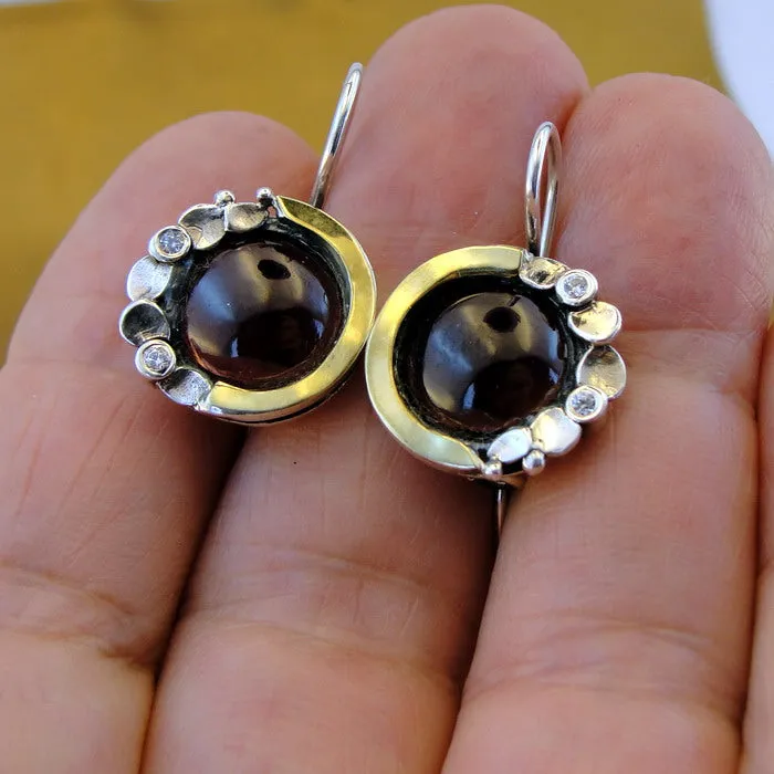 Garnet Earrings Pendant Set Yellow Gold 925 Silver Handmade Hadar Designers (MSy