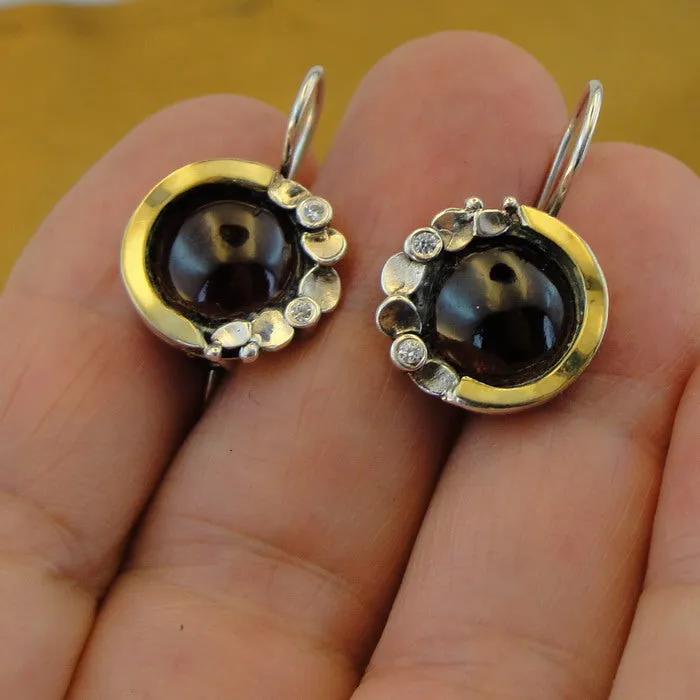 Garnet Earrings Pendant Set Yellow Gold 925 Silver Handmade Hadar Designers (MSy