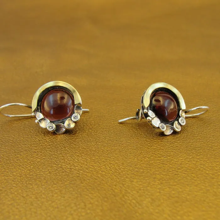 Garnet Earrings Pendant Set Yellow Gold 925 Silver Handmade Hadar Designers (MSy