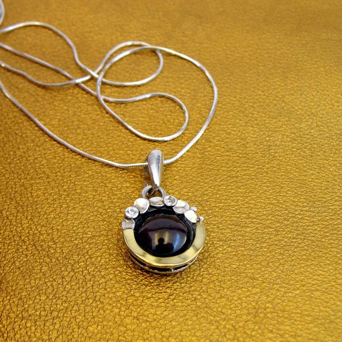 Garnet Earrings Pendant Set Yellow Gold 925 Silver Handmade Hadar Designers (MSy
