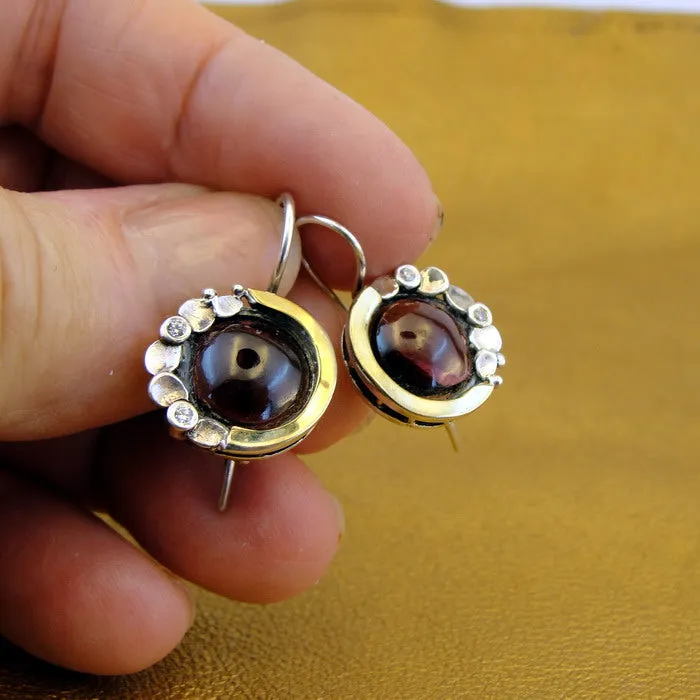 Garnet Earrings Pendant Set Yellow Gold 925 Silver Handmade Hadar Designers (MSy