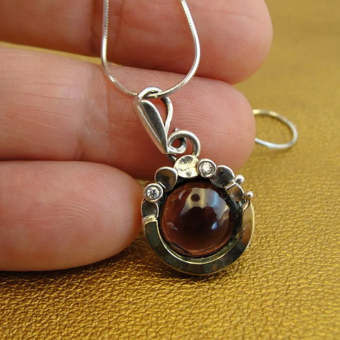 Garnet Earrings Pendant Set Yellow Gold 925 Silver Handmade Hadar Designers (MSy