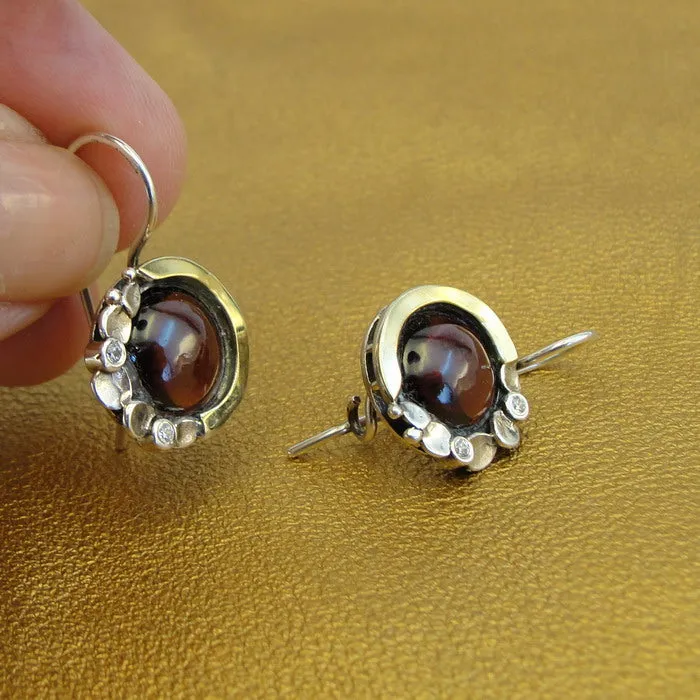 Garnet Earrings Pendant Set Yellow Gold 925 Silver Handmade Hadar Designers (MSy
