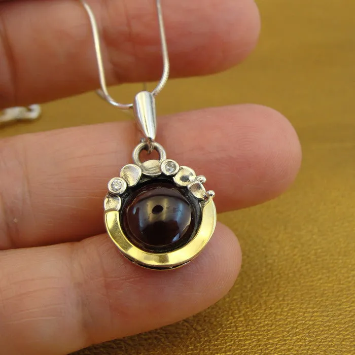Garnet Earrings Pendant Set Yellow Gold 925 Silver Handmade Hadar Designers (MSy