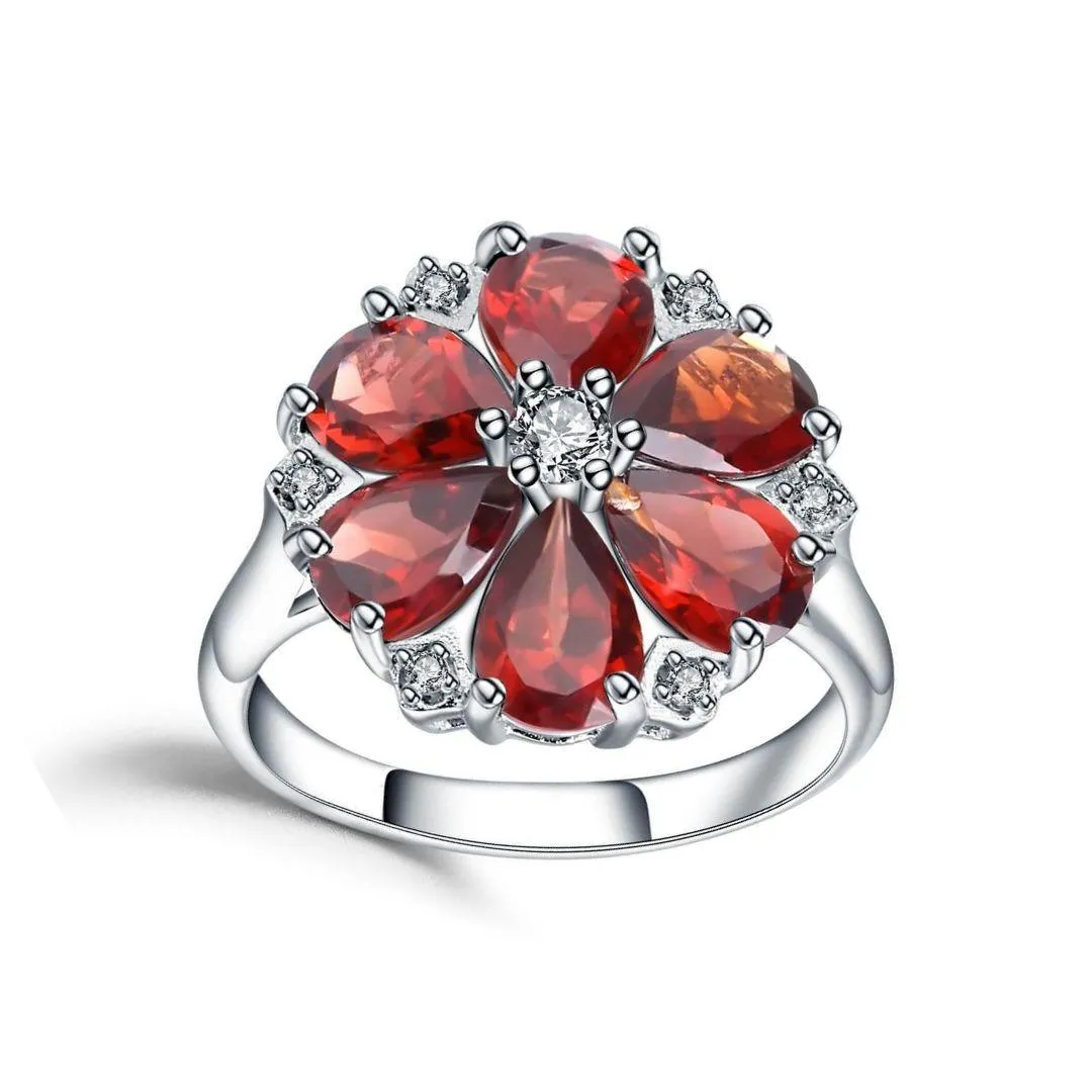 Garnet Flower Fashion Ring