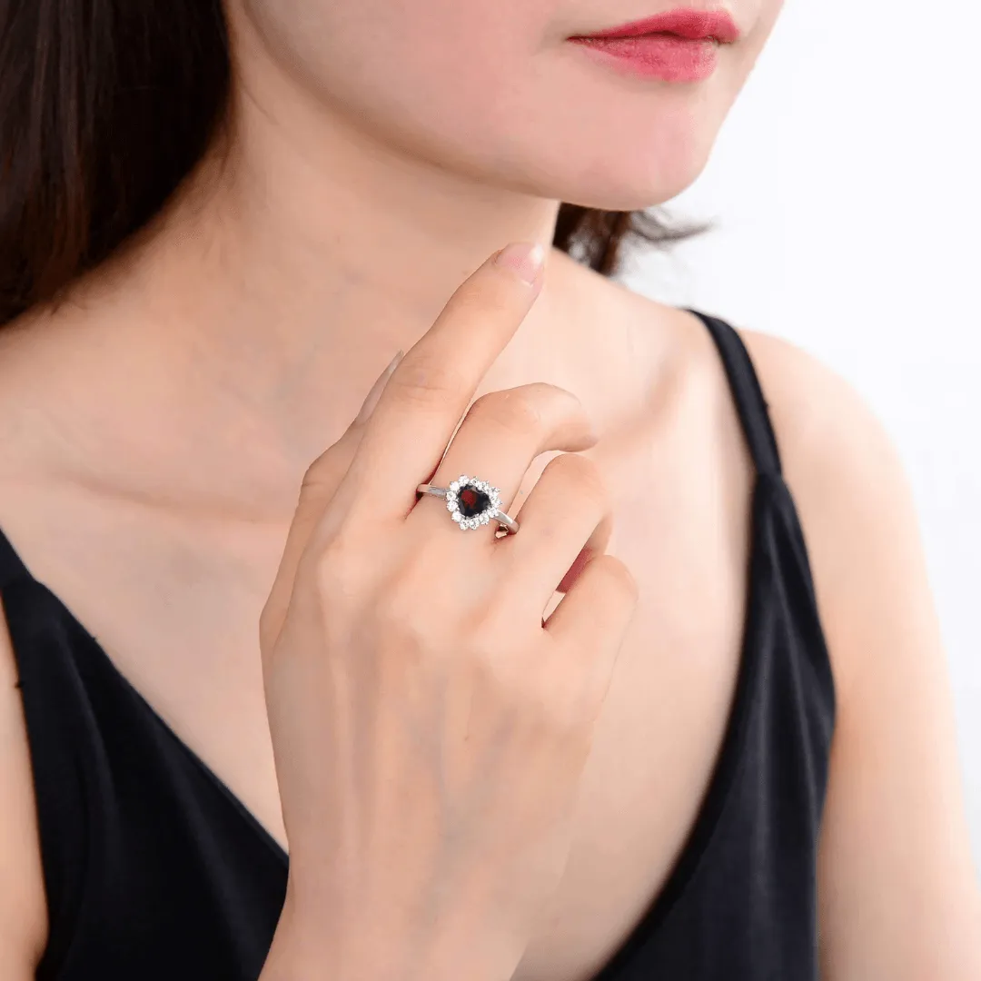 Garnet Halo Heart Ring