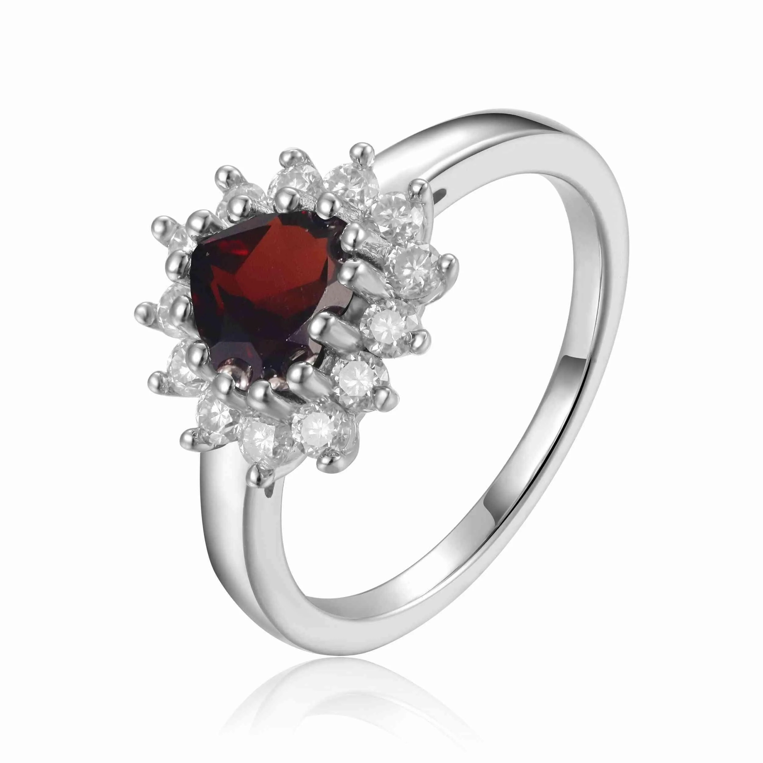 Garnet Halo Heart Ring