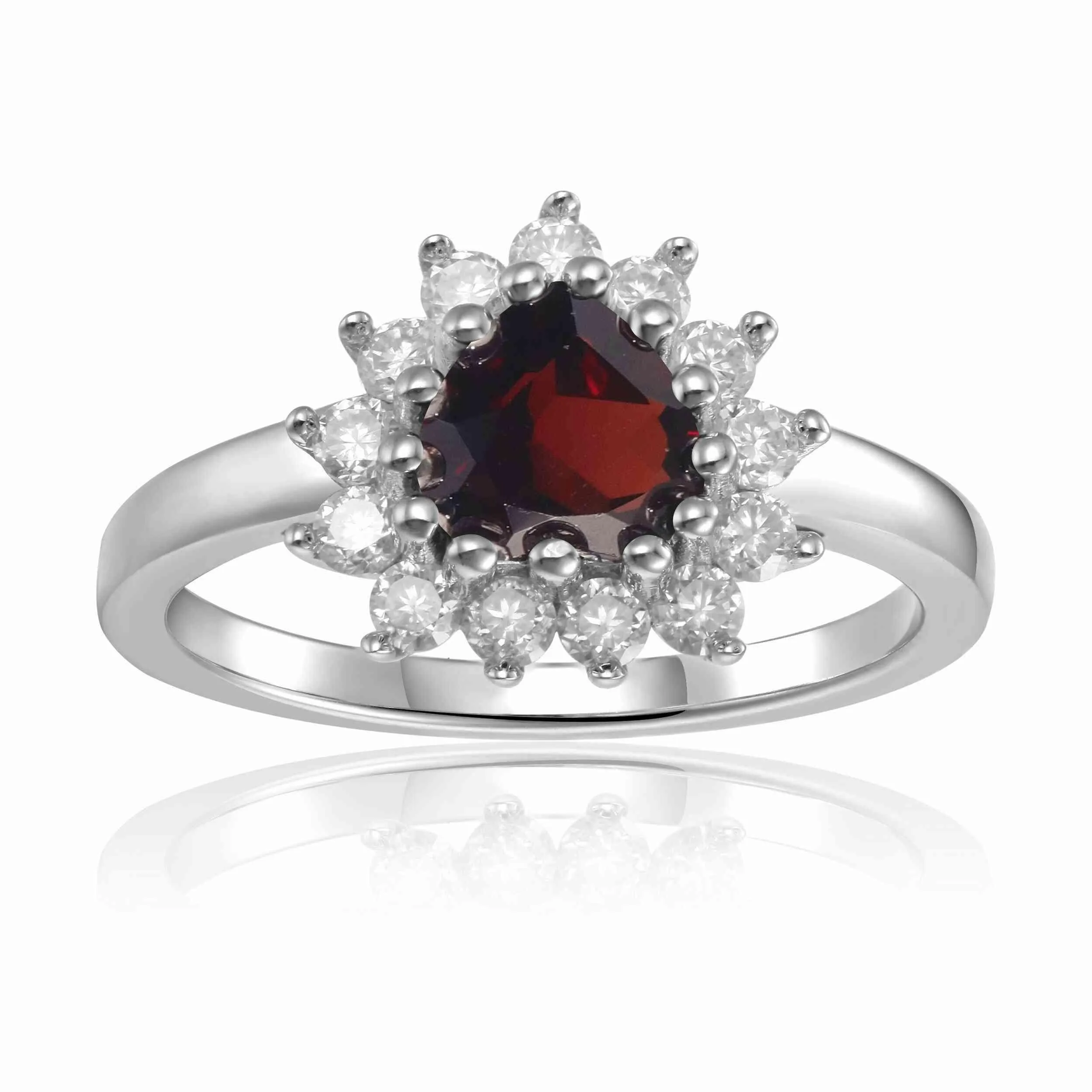 Garnet Halo Heart Ring