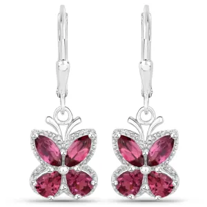 Genuine Rhodolite Garnet Butterfly Earrings