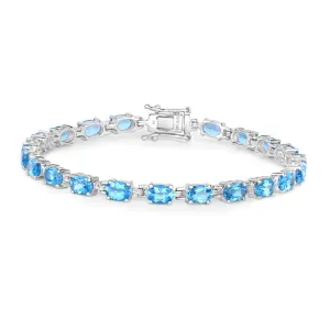 Genuine Swiss Blue Topaz Tennis Bracelet Silver