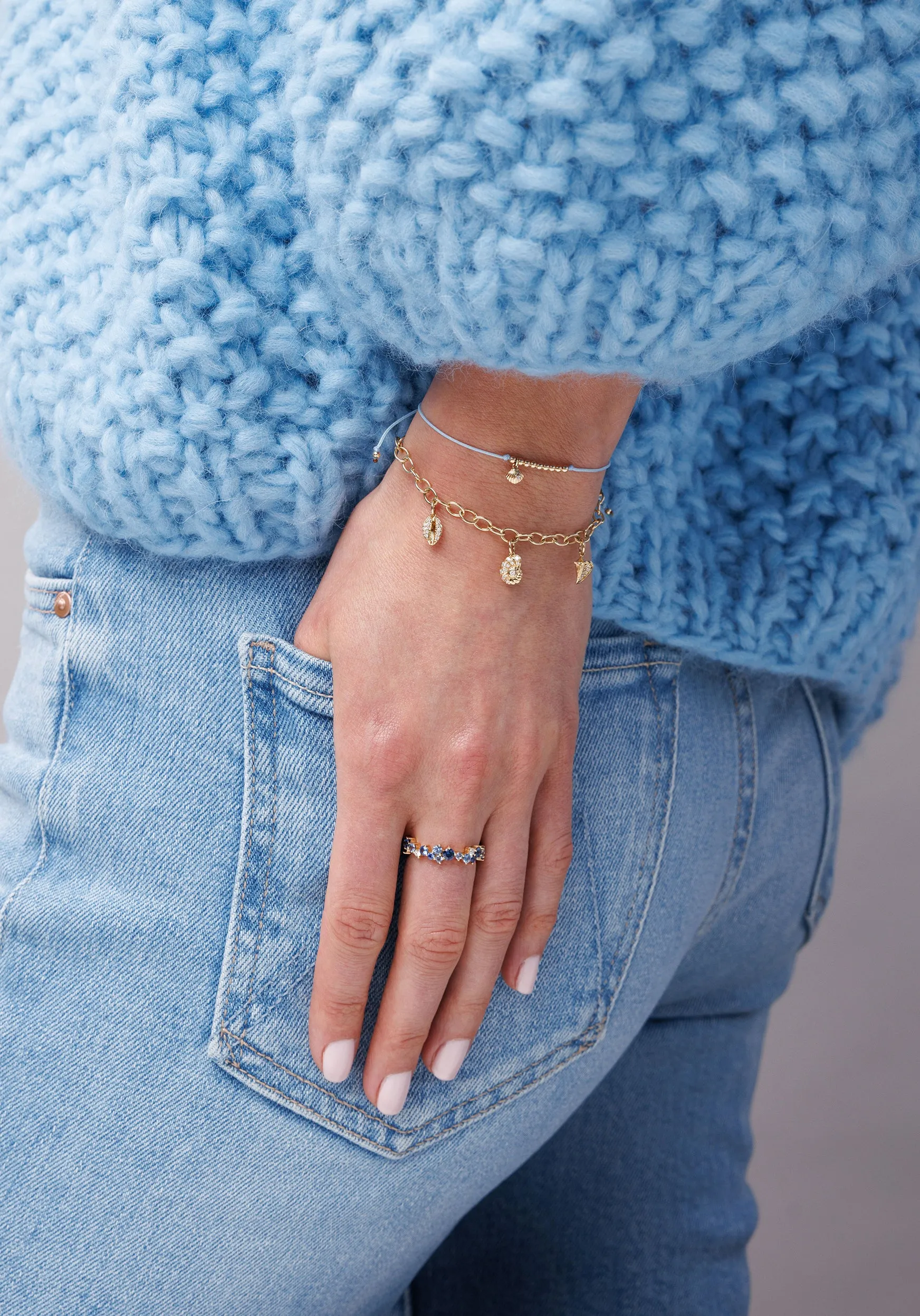 Gold & Diamond Tiny Clam Shell Cord Bracelet